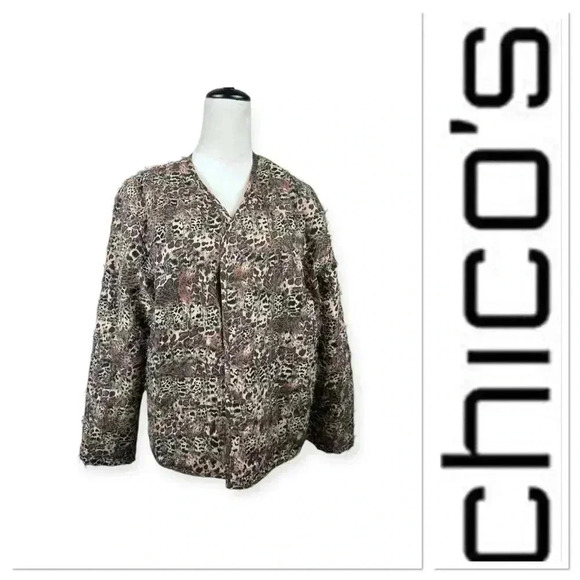 NWT Chico’s silk animal print open front jacket size 2/large-12 - Picture 1 of 10